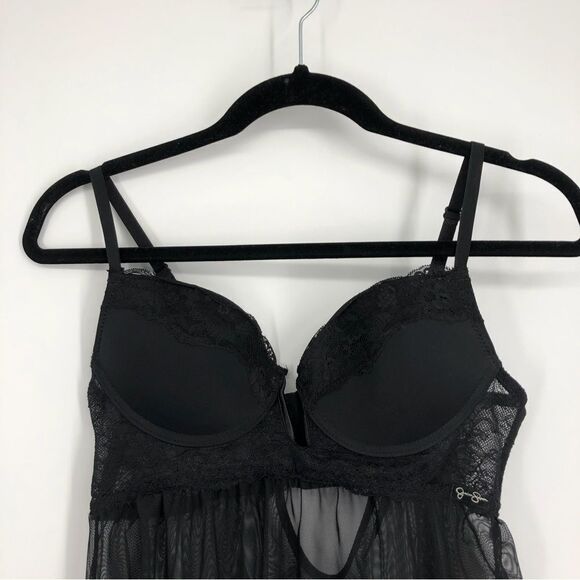JESSICA SIMPSON Black Mesh‎ Lace Babydoll Medium - Picture 2 of 6